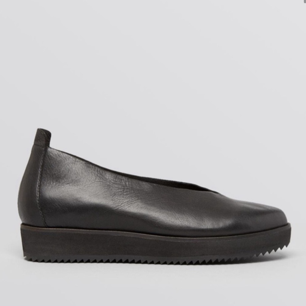 Eileen Fisher Canoe 2 Black Platform Leather Flats Size 8.5